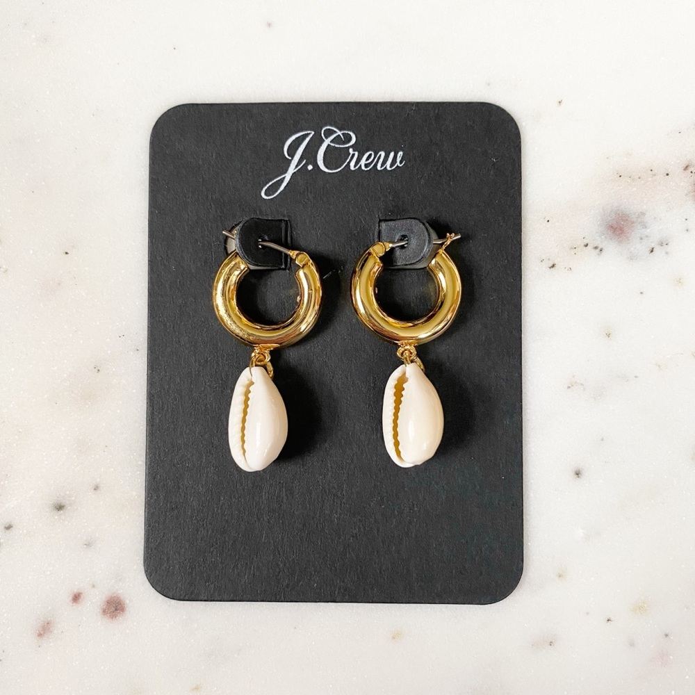 Cowrie Shell Drop Huggie Hoop Earrings - Picture 4 of 9